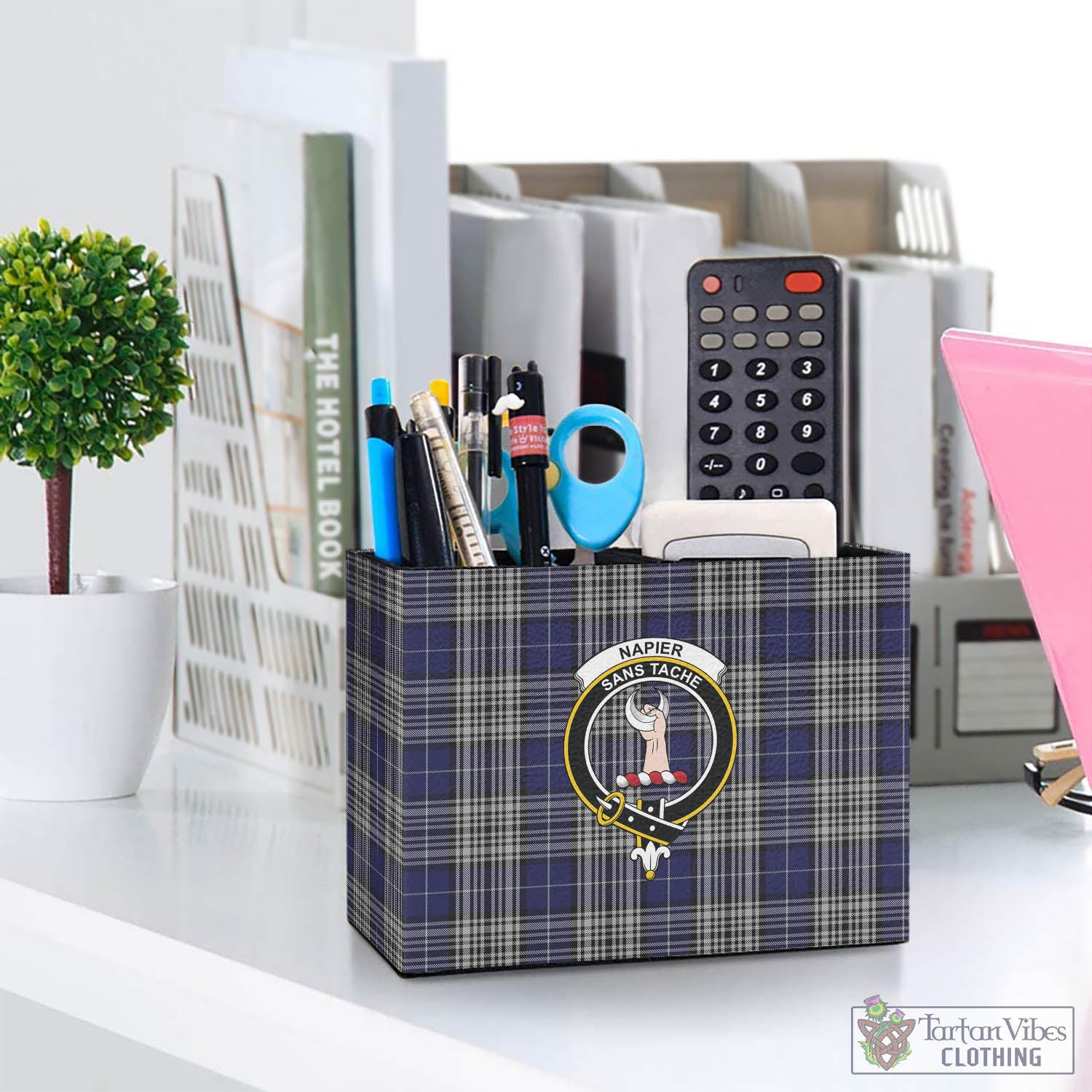 Tartan Vibes Clothing Napier Tartan Pen Holder with Family Crest