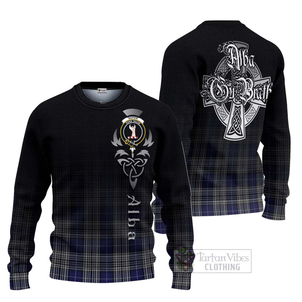 Tartan Vibes Clothing Napier Tartan Knitted Sweater Featuring Alba Gu Brath Family Crest Celtic Inspired