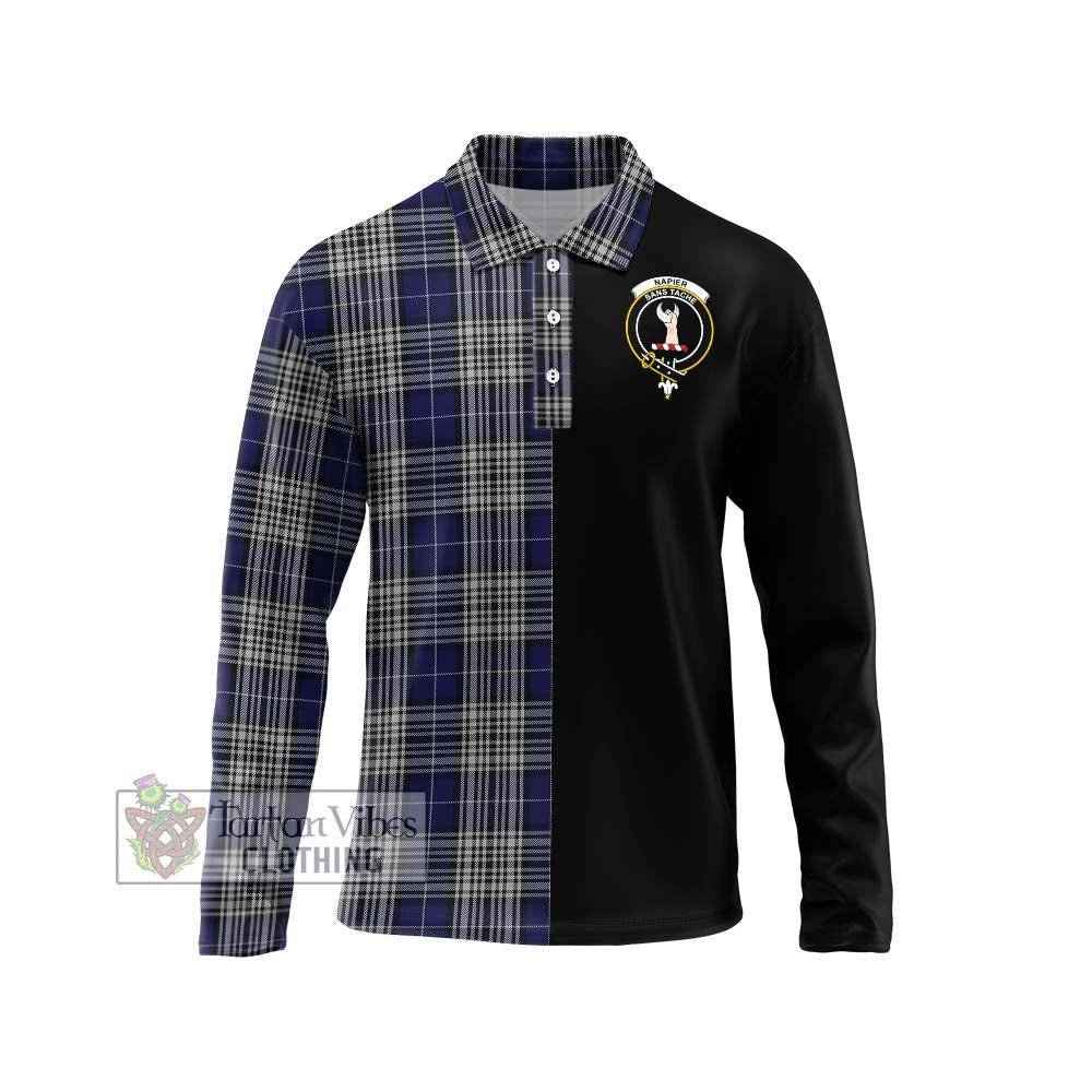 Napier Tartan Long Sleeve Polo Shirt with Family Crest and Half Of Me Style Unisex - Tartanvibesclothing Shop