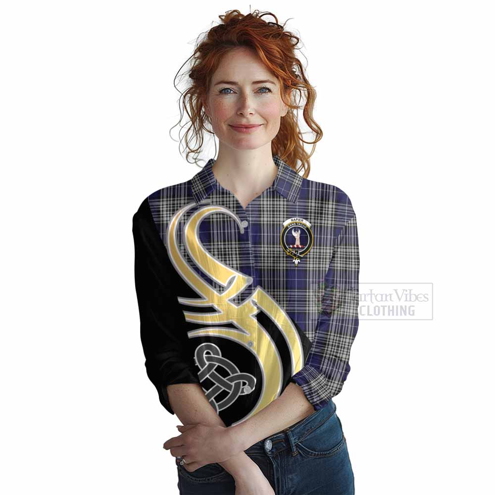 Tartan Vibes Clothing Napier Tartan Women's Casual Shirt with Family Crest and Celtic Symbol Style