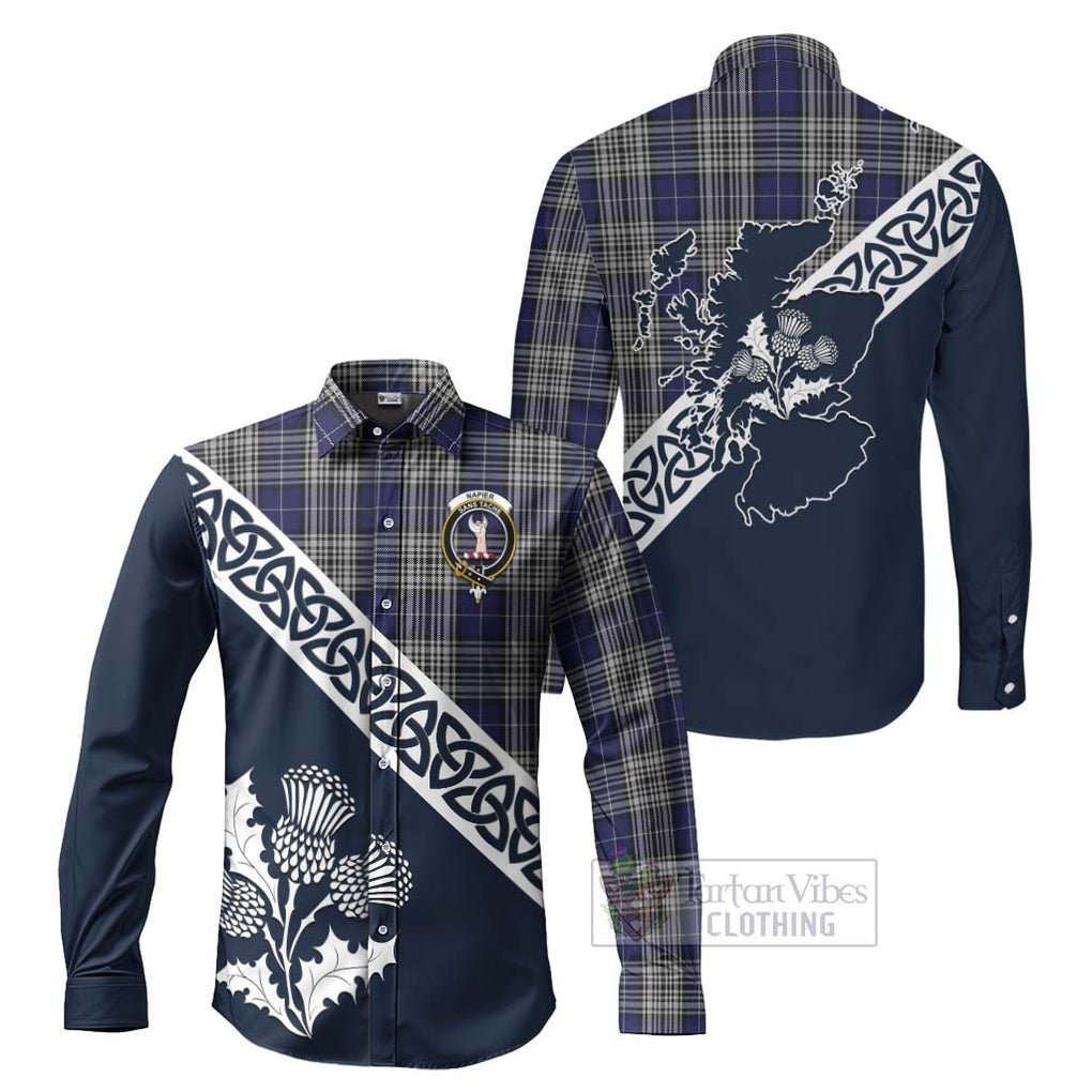 Tartan Vibes Clothing Napier Tartan Long Sleeve Button Shirt Featuring Thistle and Scotland Map