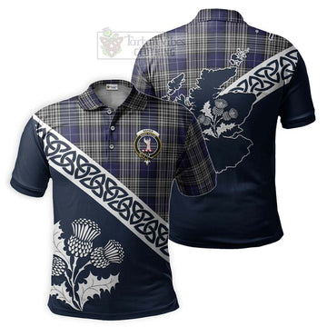 Napier Tartan Polo Shirt Featuring Thistle and Scotland Map