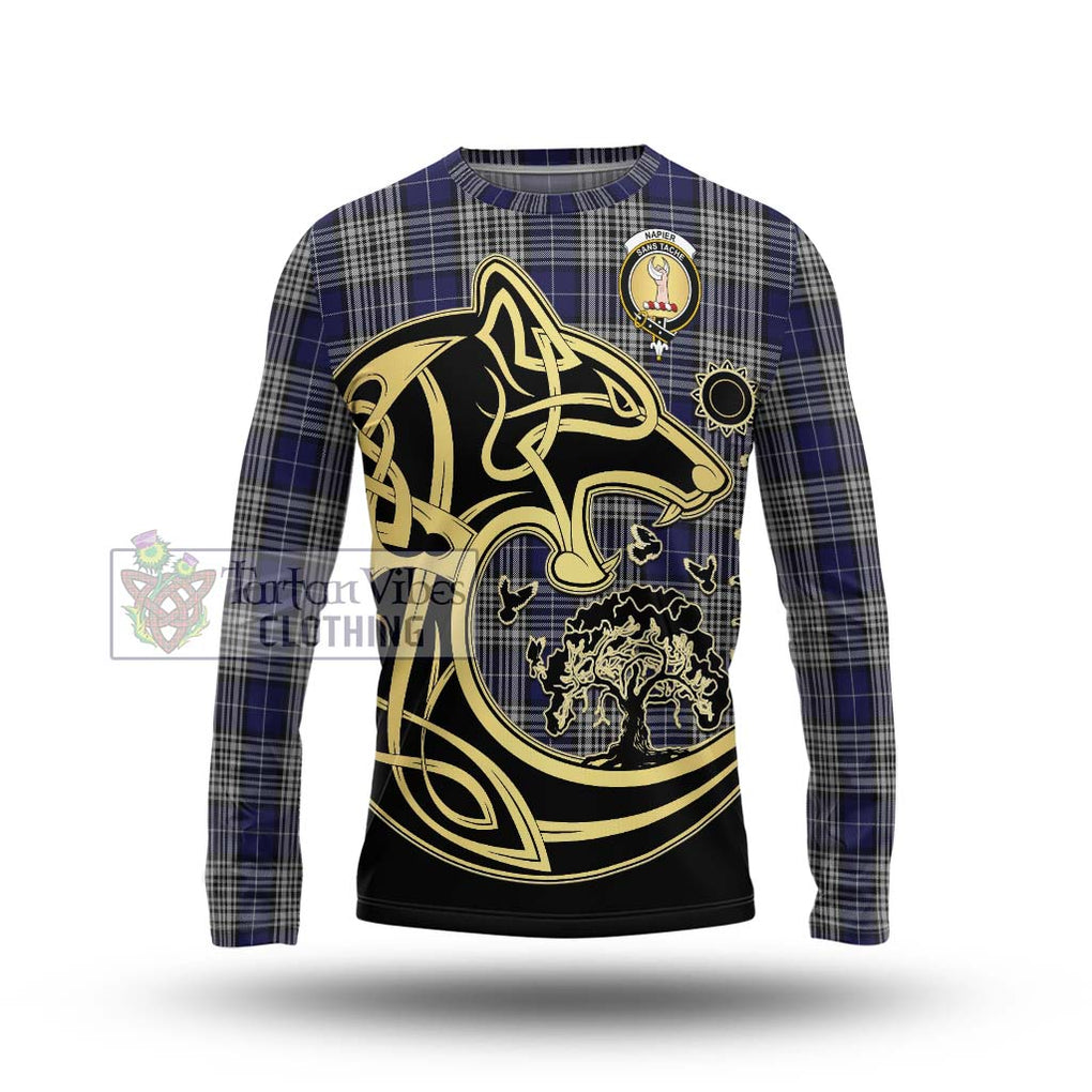 Napier Tartan Long Sleeve T-Shirt with Family Crest Celtic Wolf Style Unisex - Tartan Vibes Clothing