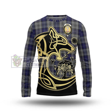 Napier Tartan Long Sleeve T-Shirt with Family Crest Celtic Wolf Style