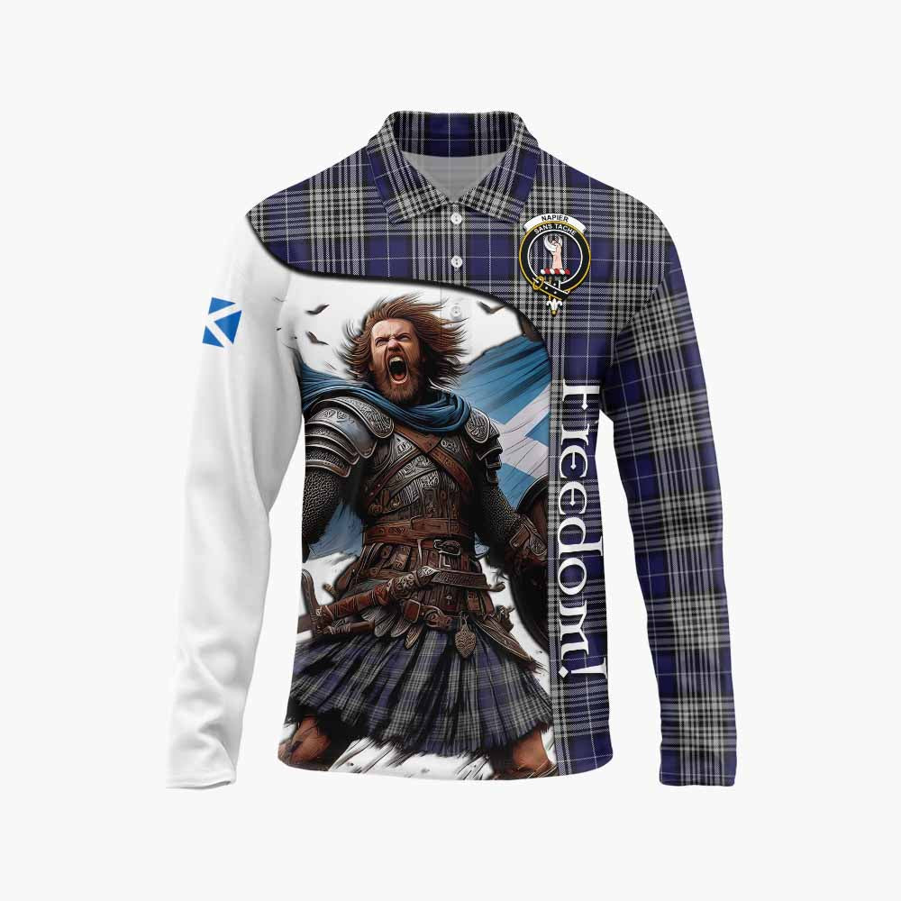 Tartan Vibes Clothing Napier Crest Tartan Long Sleeve Polo Shirt Inspired by the Freedom of Scottish Warrior