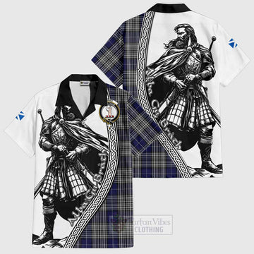 Napier Tartan Clan Crest Short Sleeve Button Shirt with Highlander Warrior Celtic Style