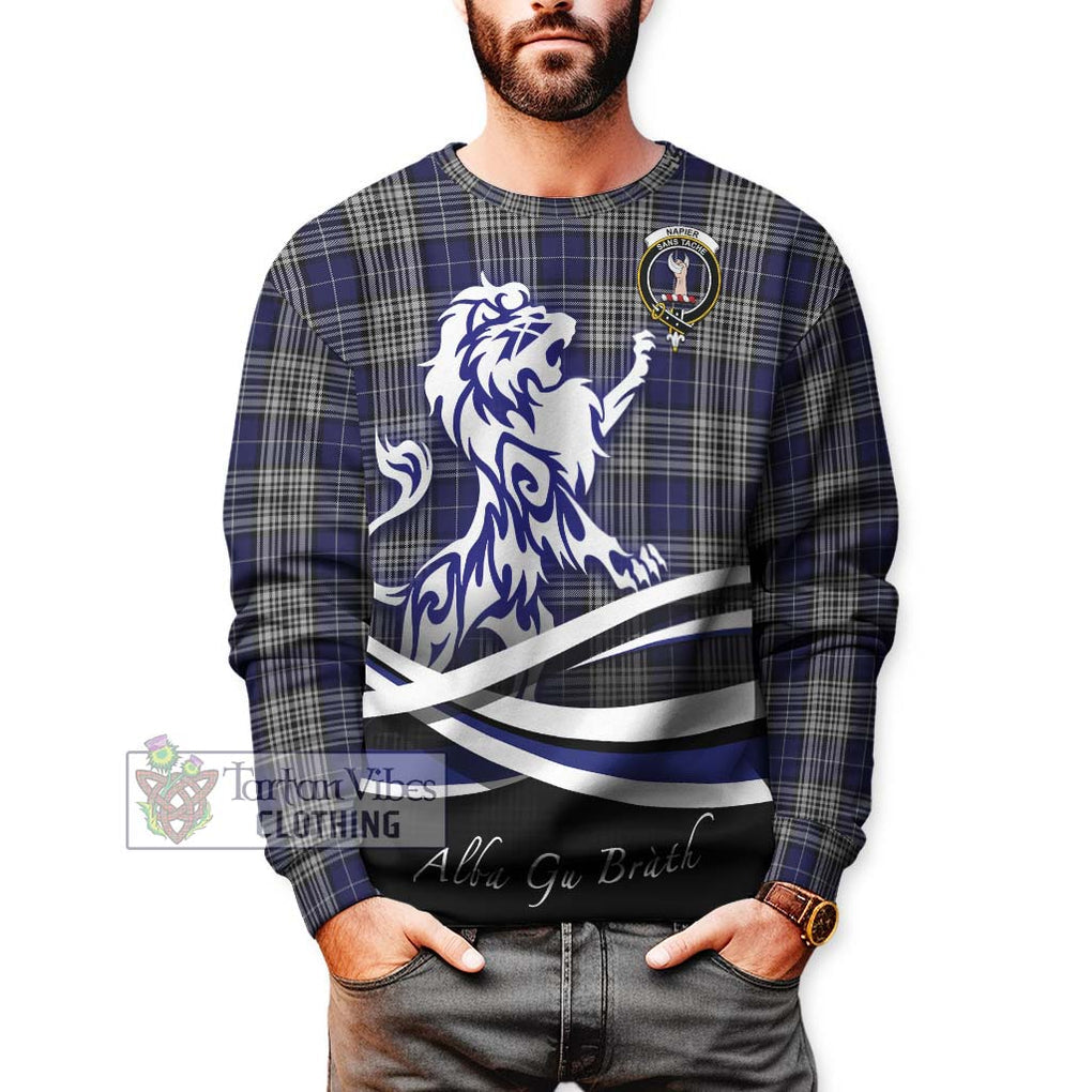 Napier Tartan Sweatshirt with Alba Gu Brath Regal Lion Emblem Unisex - Tartanvibesclothing Shop