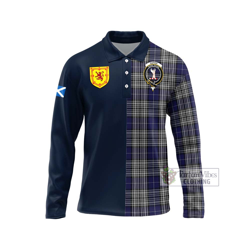 Tartan Vibes Clothing Napier Tartan Long Sleeve Polo Shirt with Scottish Lion Royal Arm Half Style