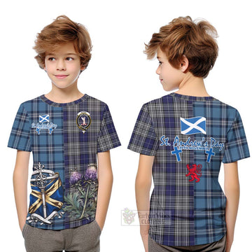 Napier Tartan Kid T-Shirt Happy St. Andrew's Day Half Tartan Style