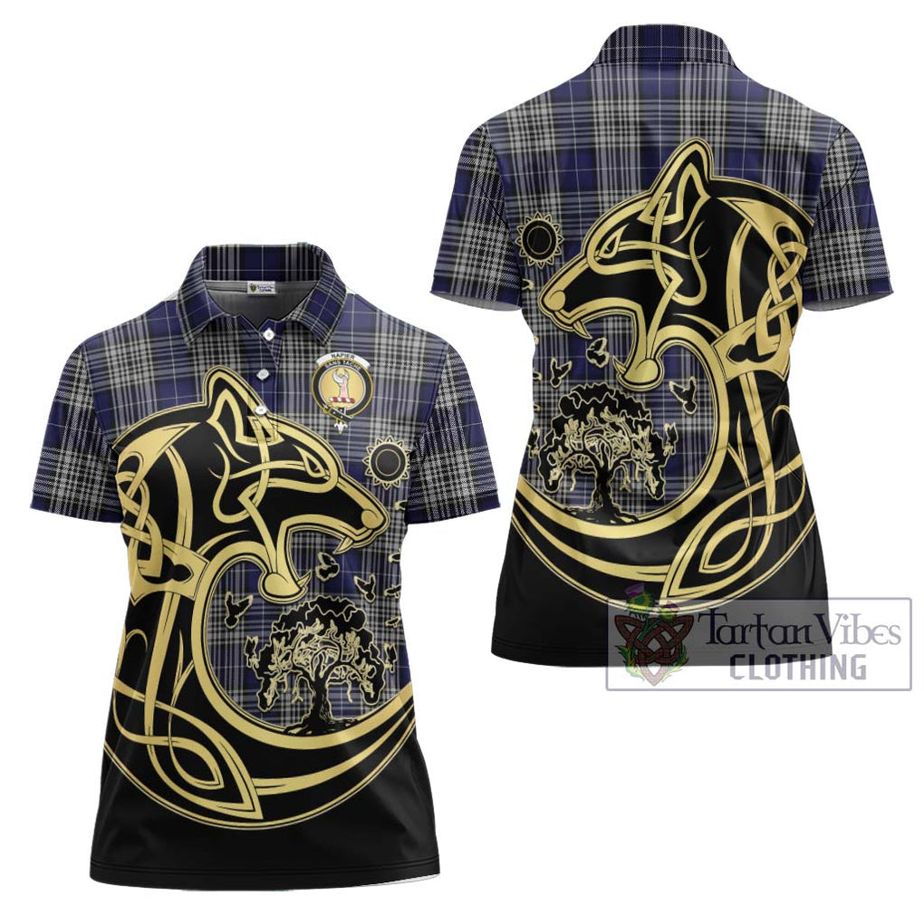 Napier Tartan Women's Polo Shirt with Family Crest Celtic Wolf Style Women - Tartanvibesclothing Shop