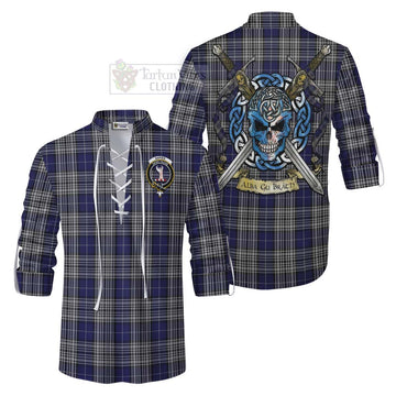 Napier Tartan Ghillie Kilt Shirt with Family Crest Celtic Skull Style