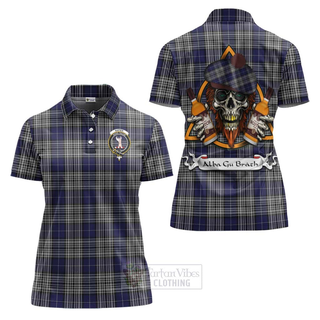 Tartan Vibes Clothing Napier Tartan Women's Polo Shirt with Family Crest and Bearded Skull Holding Bottles of Whiskey