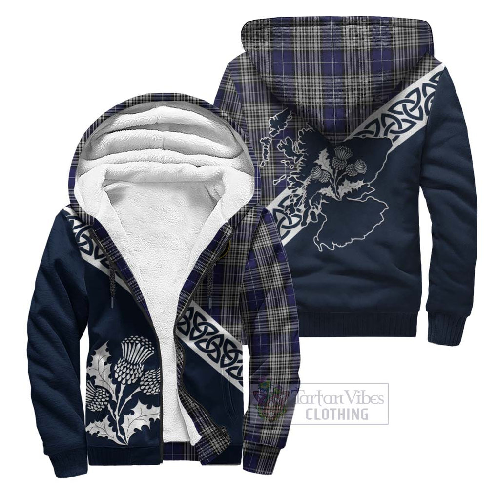 Tartan Vibes Clothing Napier Tartan Sherpa Hoodie Featuring Thistle and Scotland Map