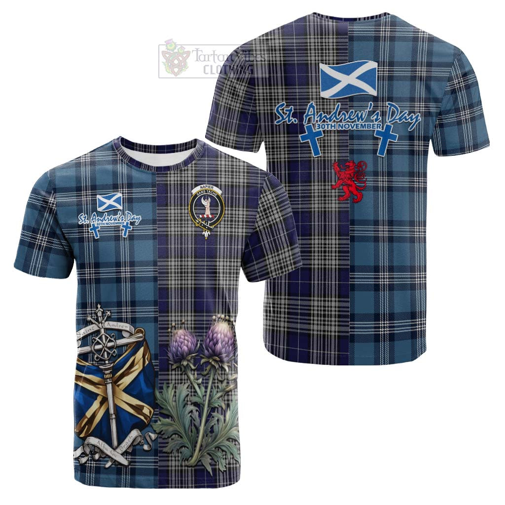 Tartan Vibes Clothing Napier Tartan Cotton T-shirt Happy St. Andrew's Day Half Tartan Style