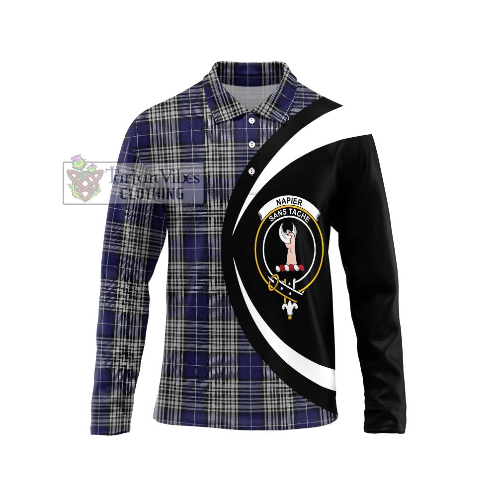 Napier Tartan Long Sleeve Polo Shirt with Family Crest Circle Style Unisex - Tartan Vibes Clothing