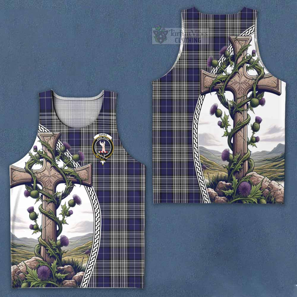 Tartan Vibes Clothing Napier Tartan Men's Tank Top with Family Crest and St. Andrew's Cross Accented by Thistle Vines