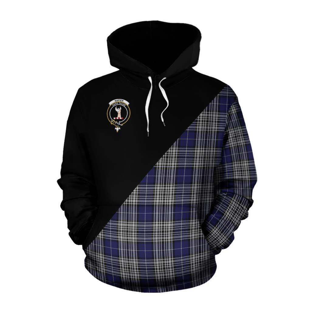 Tartan Vibes Clothing Napier Tartan Cotton Hoodie with Family Crest and Military Logo Style