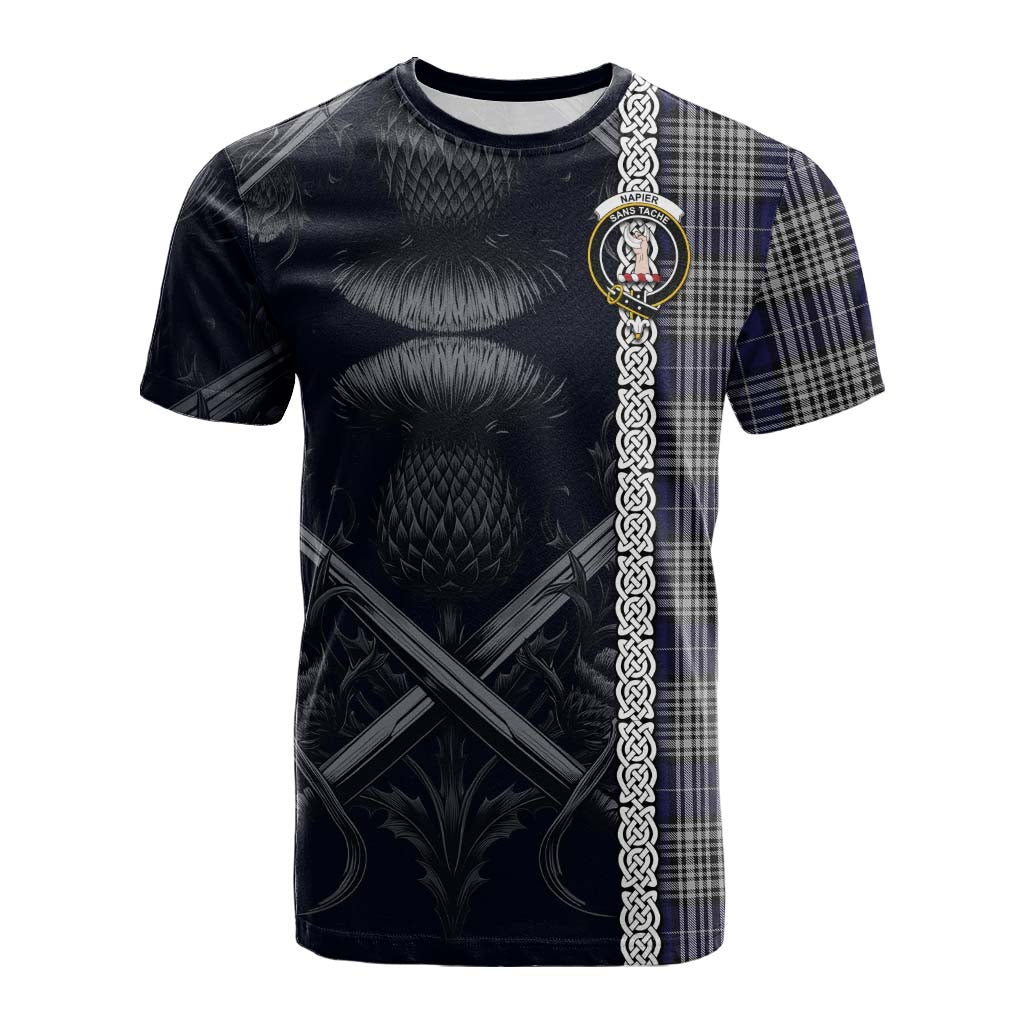 Tartan Vibes Clothing Napier Tartan Cotton T-shirt with Family Crest Cross Sword Thistle Celtic Vibes