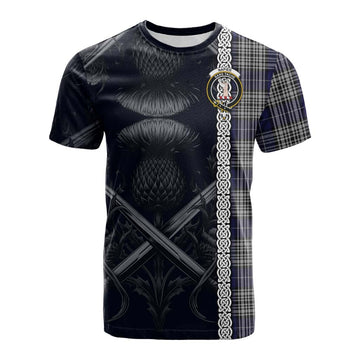 Napier Tartan Cotton T-shirt with Family Crest Cross Sword Thistle Celtic Vibes