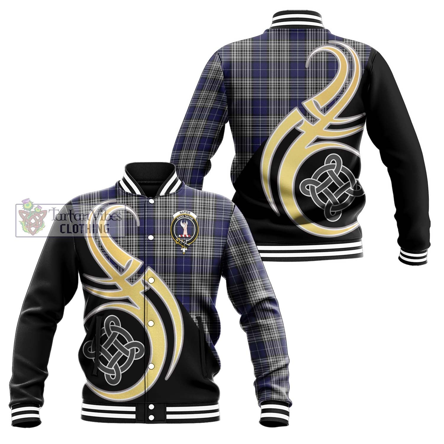 Napier Tartan Baseball Jacket with Family Crest and Celtic Symbol Style Unisex - Tartan Vibes Clothing