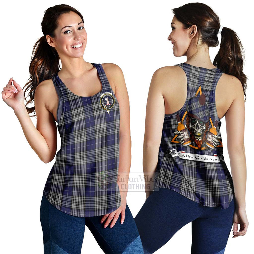 Tartan Vibes Clothing Napier Tartan Women's Racerback Tanks with Family Crest and Bearded Skull Holding Bottles of Whiskey