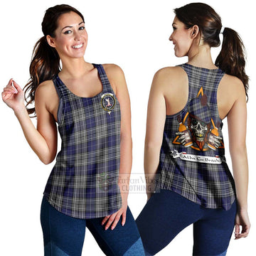 Napier Tartan Women's Racerback Tanks with Family Crest and Bearded Skull Holding Bottles of Whiskey