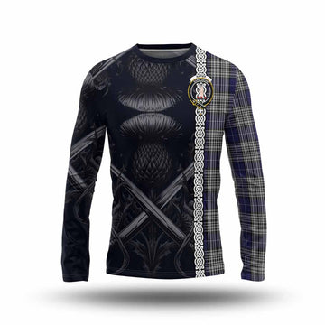 Napier Tartan Long Sleeve T-Shirt with Family Crest Cross Sword Thistle Celtic Vibes