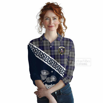 Napier Tartan Women's Casual Shirt Featuring Thistle and Scotland Map