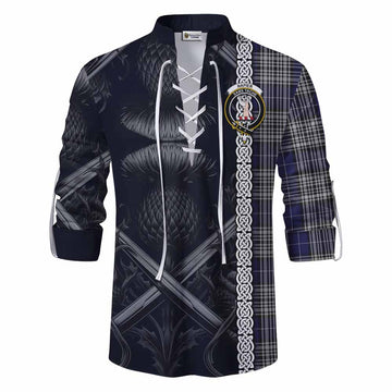 Napier Tartan Ghillie Kilt Shirt with Family Crest Cross Sword Thistle Celtic Vibes