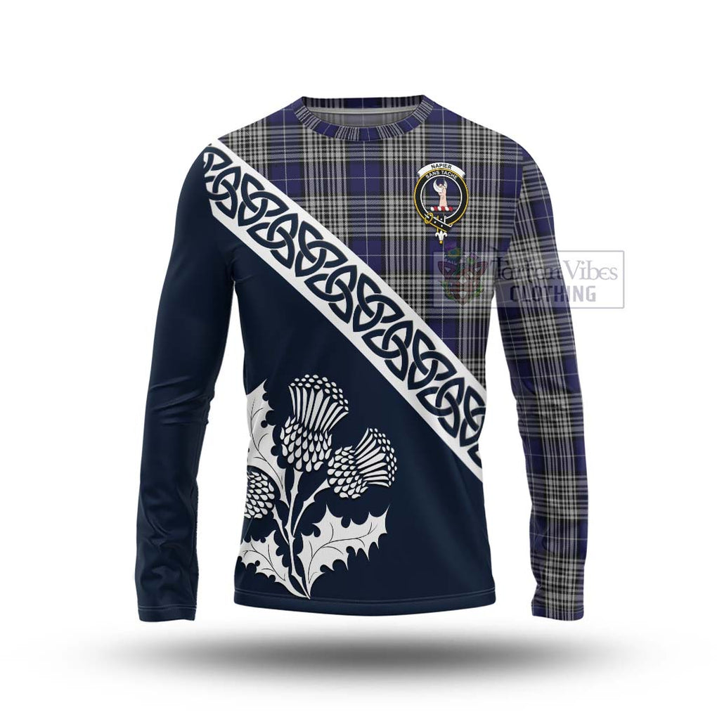 Tartan Vibes Clothing Napier Tartan Long Sleeve T-Shirt Featuring Thistle and Scotland Map