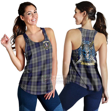 Napier Tartan Women's Racerback Tanks with Family Crest Celtic Skull Style