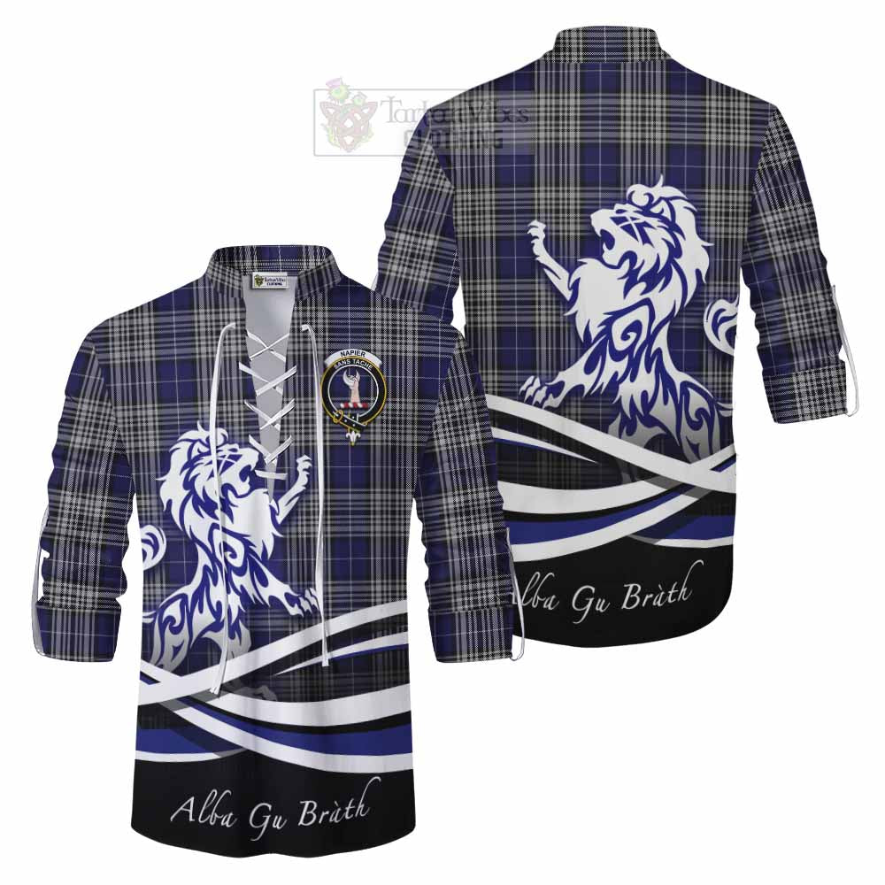 Tartan Vibes Clothing Napier Tartan Ghillie Kilt Shirt with Alba Gu Brath Regal Lion Emblem