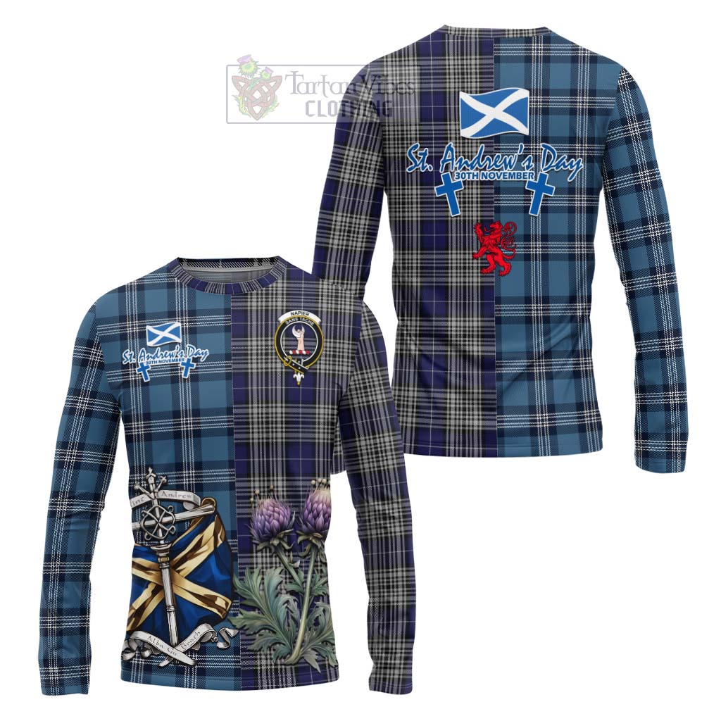 Tartan Vibes Clothing Napier Tartan Long Sleeve T-Shirt Happy St. Andrew's Day Half Tartan Style