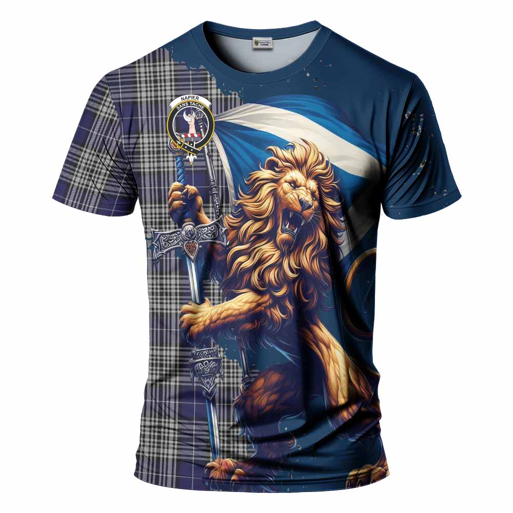 Tartan Vibes Clothing Napier Tartan Family Crest T-Shirt with Scottish Majestic Lion