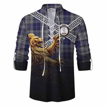 Napier Crest Tartan Ghillie Kilt Shirt with Golden Lion Emblem Celtic Style Men - Tartan Vibes Clothing