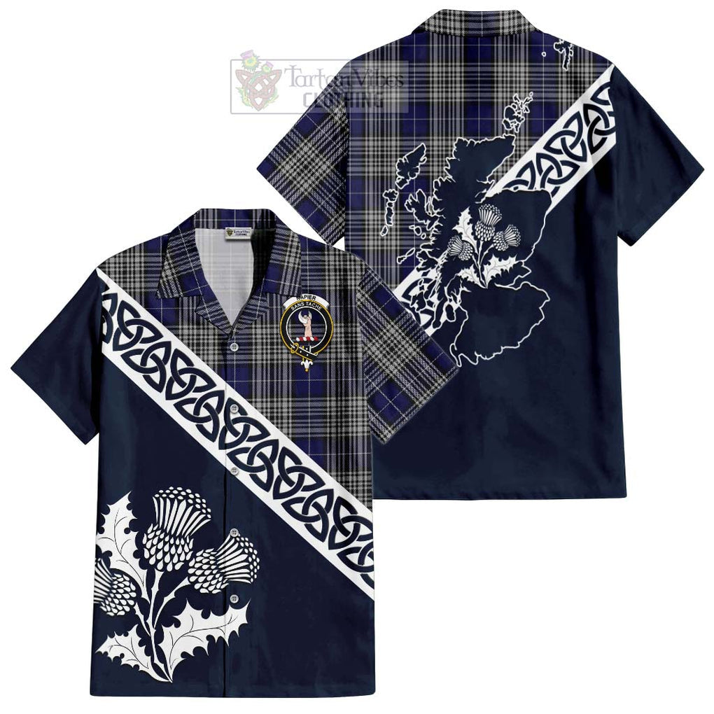 Tartan Vibes Clothing Napier Tartan Short Sleeve Button Shirt Featuring Thistle and Scotland Map