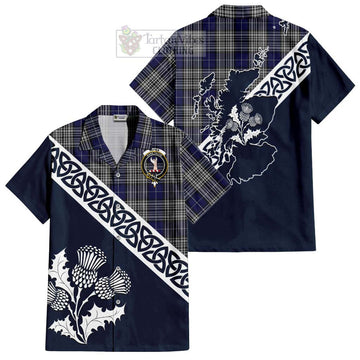 Napier Tartan Short Sleeve Button Shirt Featuring Thistle and Scotland Map