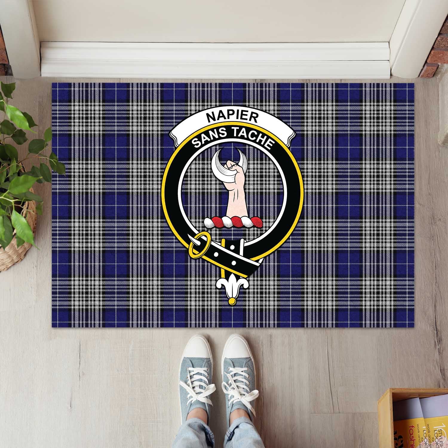 Napier Tartan Door Mat with Family Crest - Tartanvibesclothing