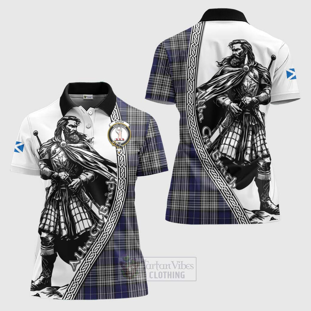 Tartan Vibes Clothing Napier Tartan Clan Crest Women's Polo Shirt with Highlander Warrior Celtic Style