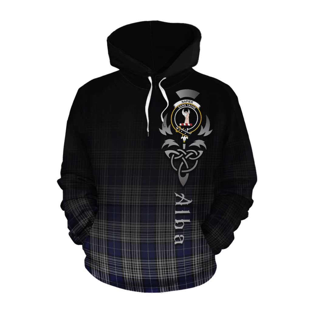 Tartan Vibes Clothing Napier Tartan Cotton Hoodie Featuring Alba Gu Brath Family Crest Celtic Inspired