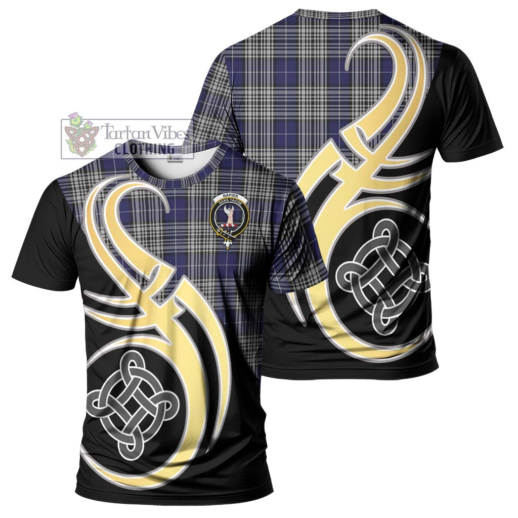 Tartan Vibes Clothing Napier Tartan T-Shirt with Family Crest and Celtic Symbol Style