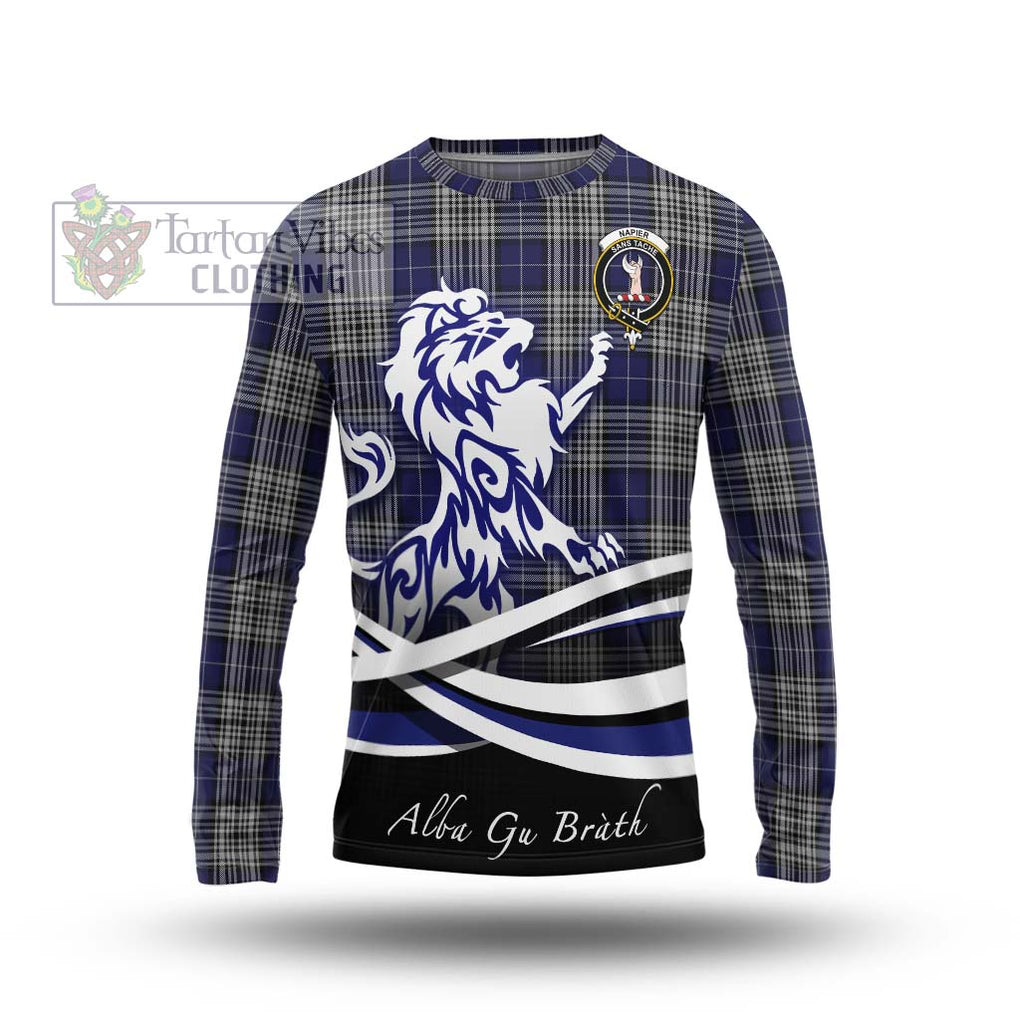 Napier Tartan Long Sleeve T-Shirt with Alba Gu Brath Regal Lion Emblem Unisex - Tartanvibesclothing Shop