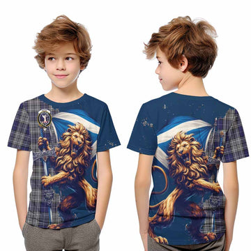 Napier Tartan Family Crest Kid T-Shirt with Scottish Majestic Lion