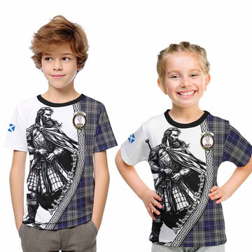 Napier Tartan Clan Crest Kid T-Shirt with Highlander Warrior Celtic Style