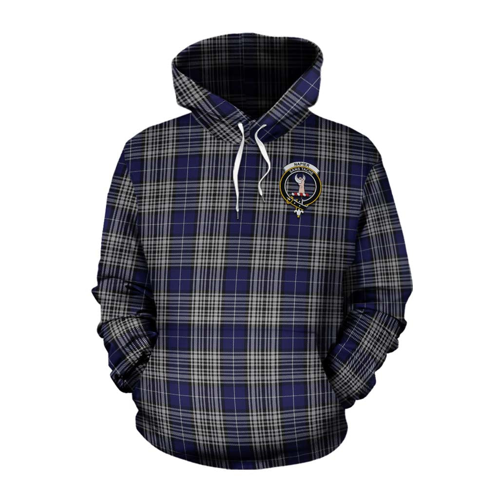 Tartan Vibes Clothing Napier Tartan Cotton Hoodie with Family Crest Celtic Skull Style