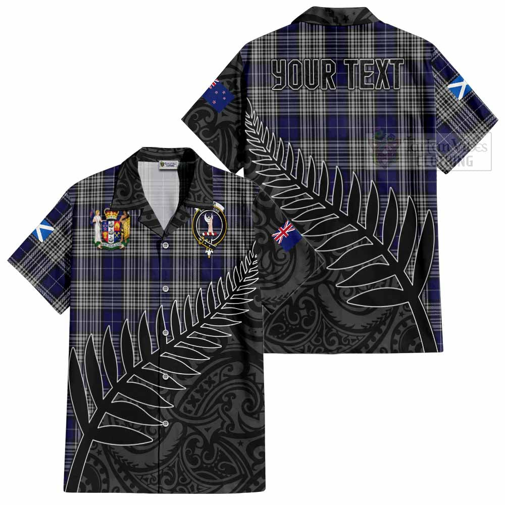 Tartan Vibes Clothing Napier Crest Tartan Short Sleeve Button Shirt with New Zealand Silver Fern Half Style