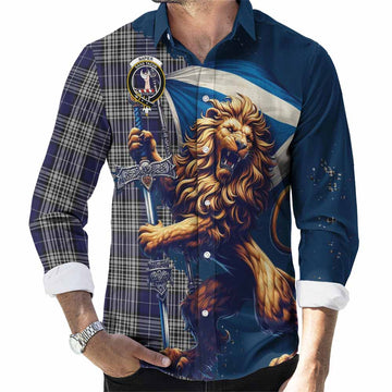 Napier Tartan Family Crest Long Sleeve Button Shirt with Scottish Majestic Lion