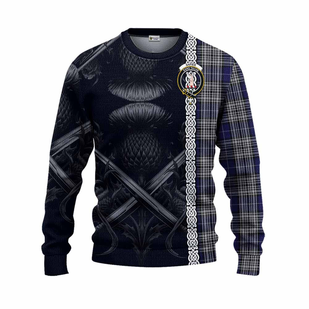 Napier Tartan Knitted Sweater with Family Crest Cross Sword Thistle Celtic Vibes Unisex - Tartan Vibes Clothing