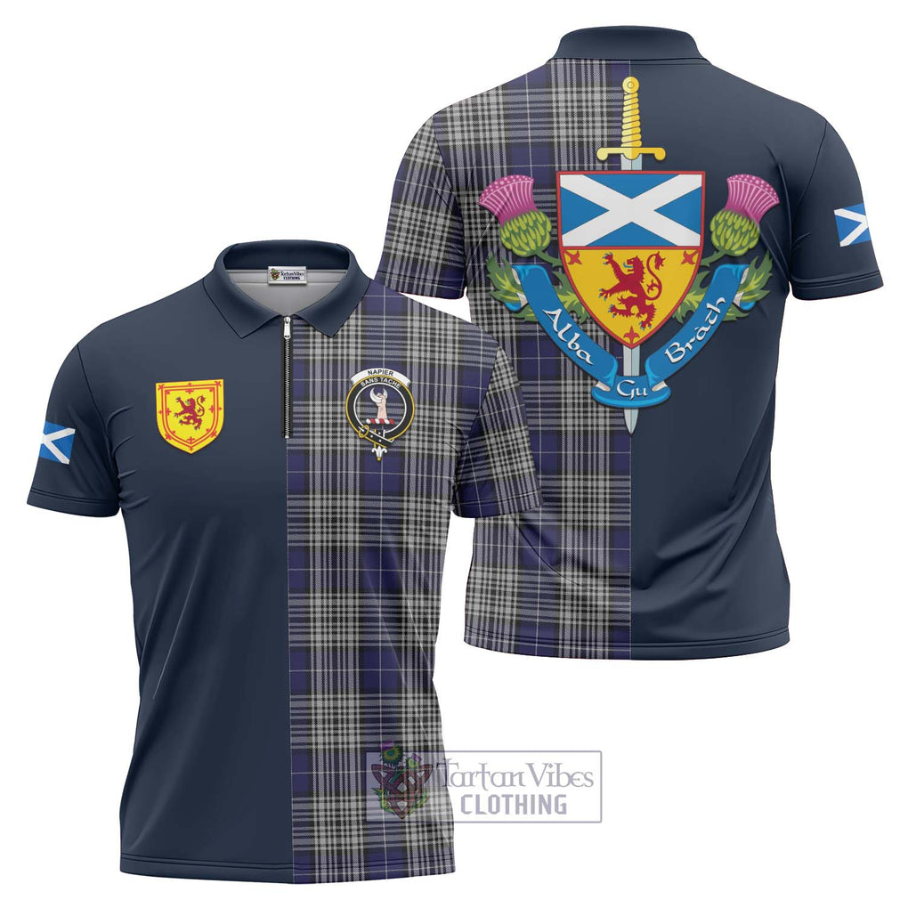 Tartan Vibes Clothing Napier Tartan Zipper Polo Shirt with Scottish Lion Royal Arm Half Style