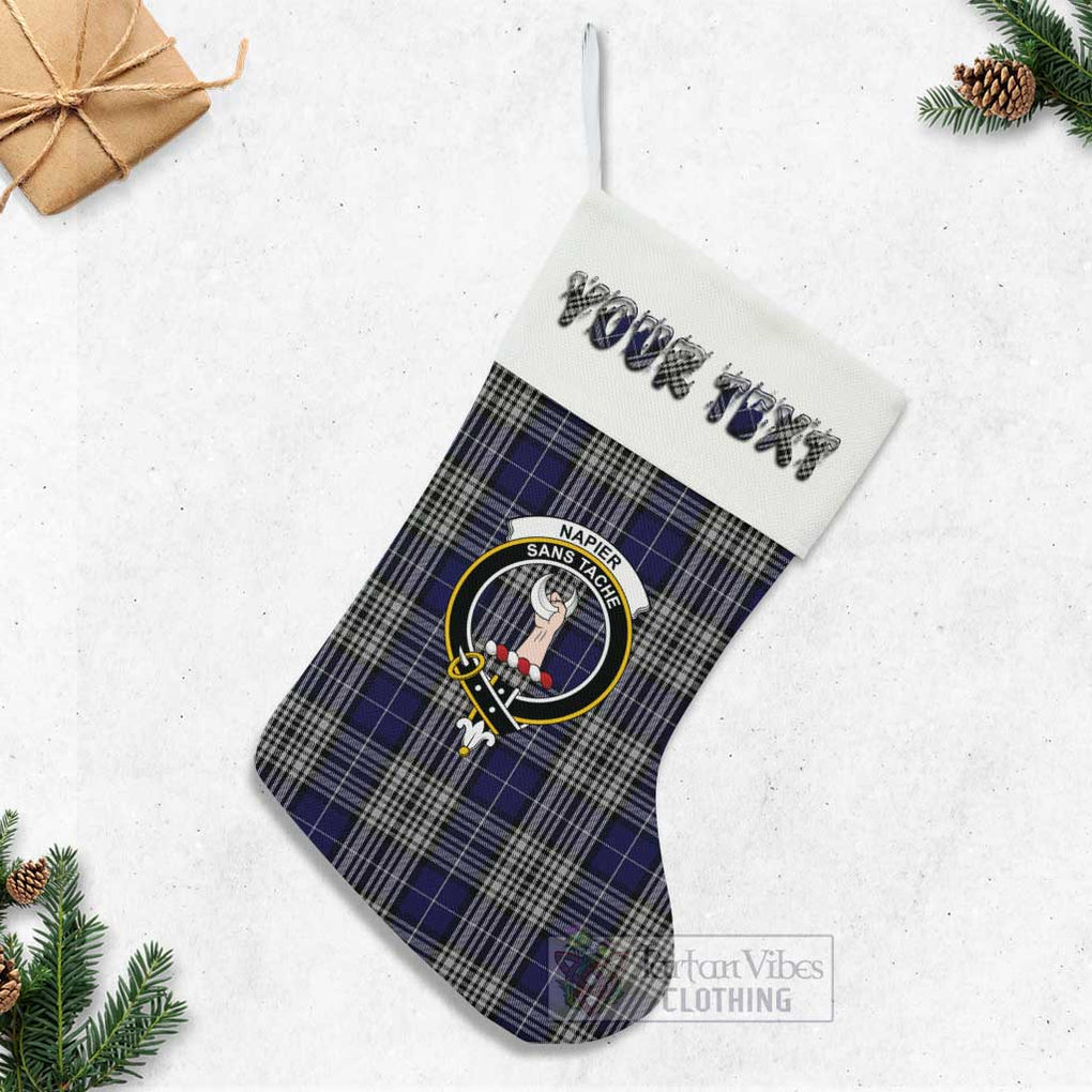 Tartan Vibes Clothing Napier Tartan Family Crest Christmas Stocking with Personalized Text